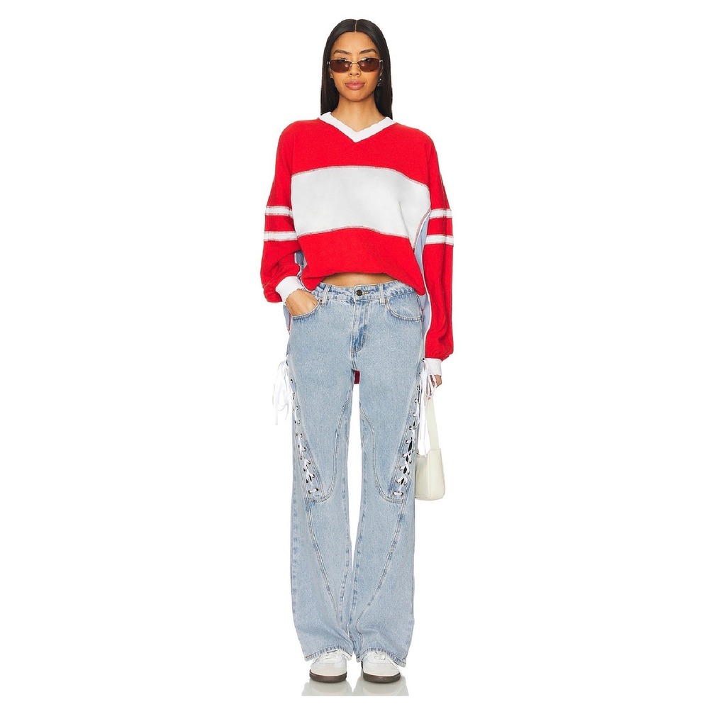 Lioness Red and White Wide Leg Jeans